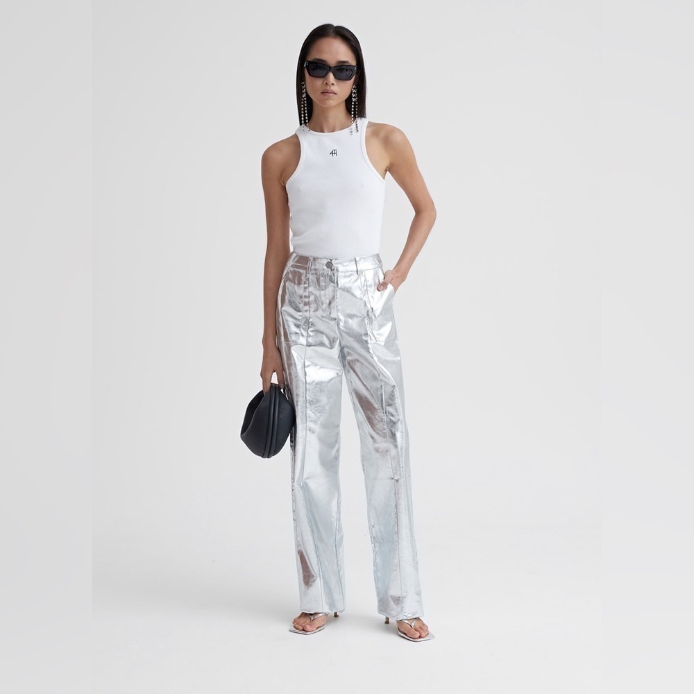 4th + Reckless SILVER METALLIC FAUX LEATHER TROUSER Small NWT